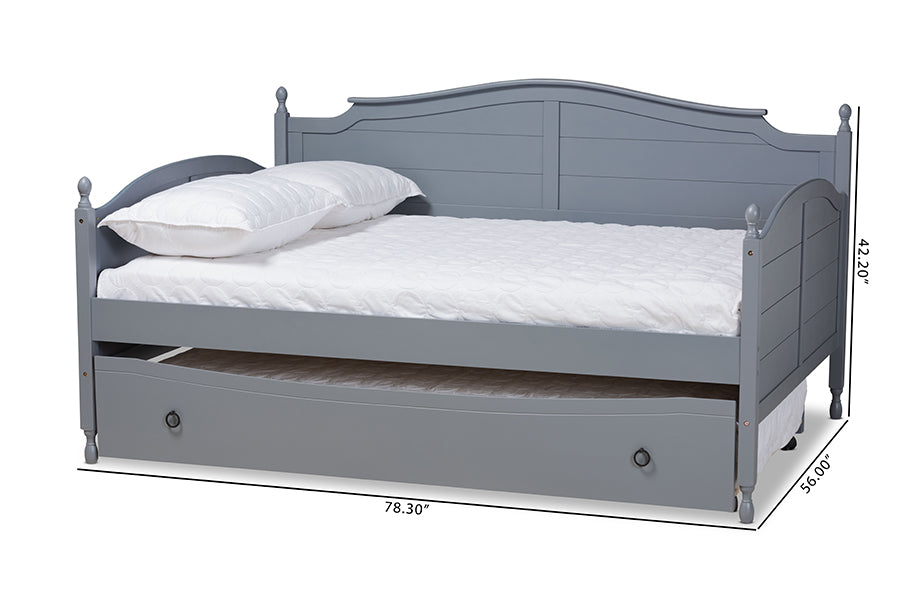 Baxton Studio Mara Cottage Farmhouse Grey Finished Wood Full Size Daybed with Roll-out Trundle Bed | Daybeds | Modishstore - 7