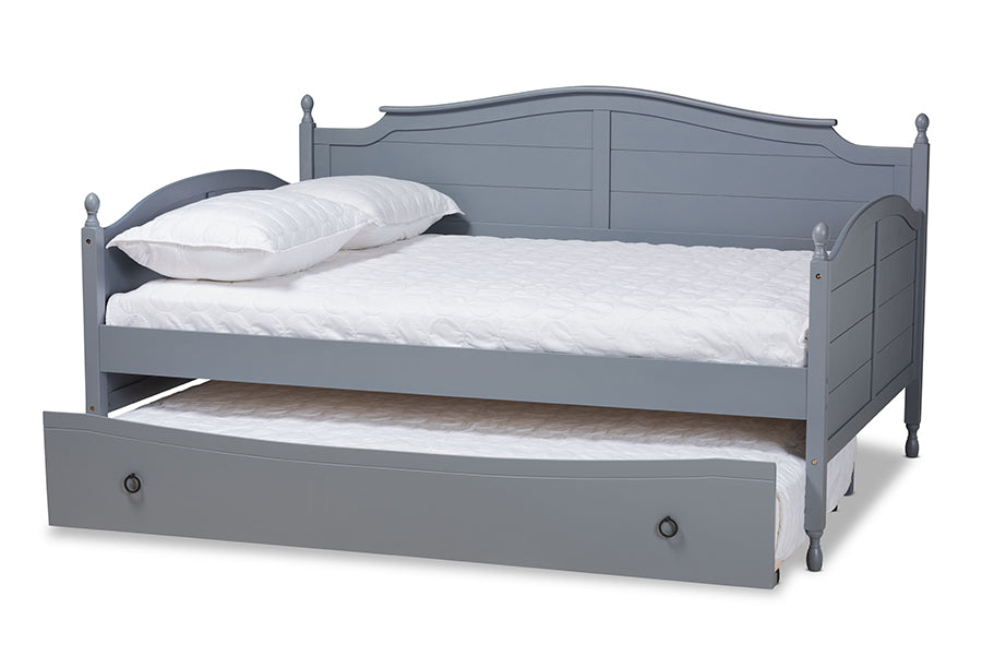Baxton Studio Mara Cottage Farmhouse Grey Finished Wood Full Size Daybed with Roll-out Trundle Bed | Daybeds | Modishstore - 6
