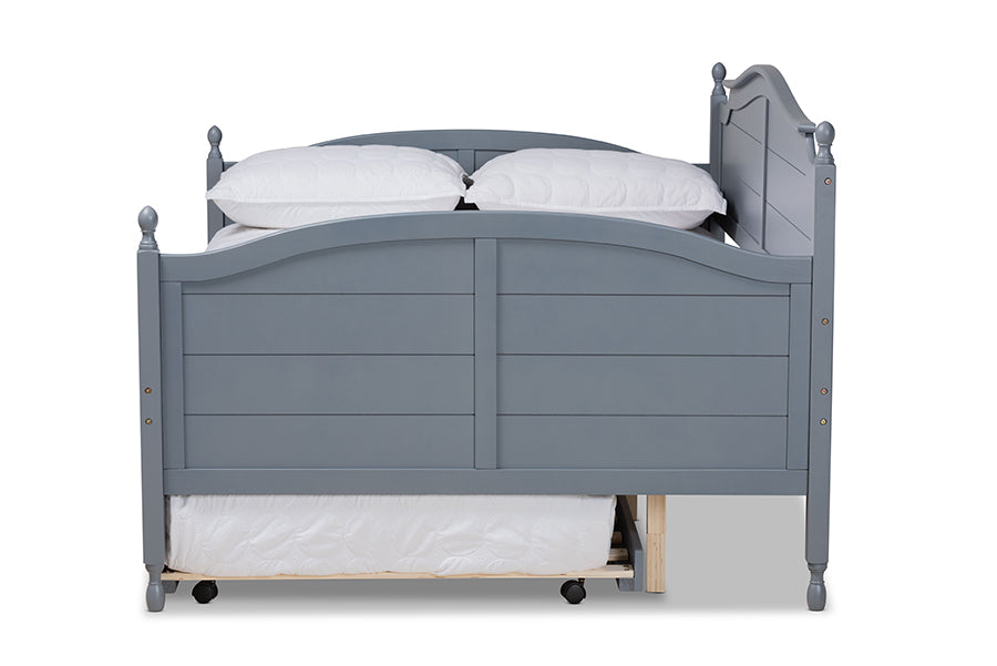 Baxton Studio Mara Cottage Farmhouse Grey Finished Wood Full Size Daybed with Roll-out Trundle Bed | Daybeds | Modishstore - 4