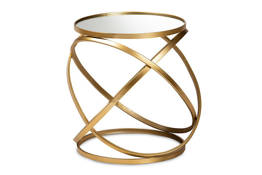 baxton studio desma glam and luxe gold finished metal and mirrored glass end table | Modish Furniture Store-3