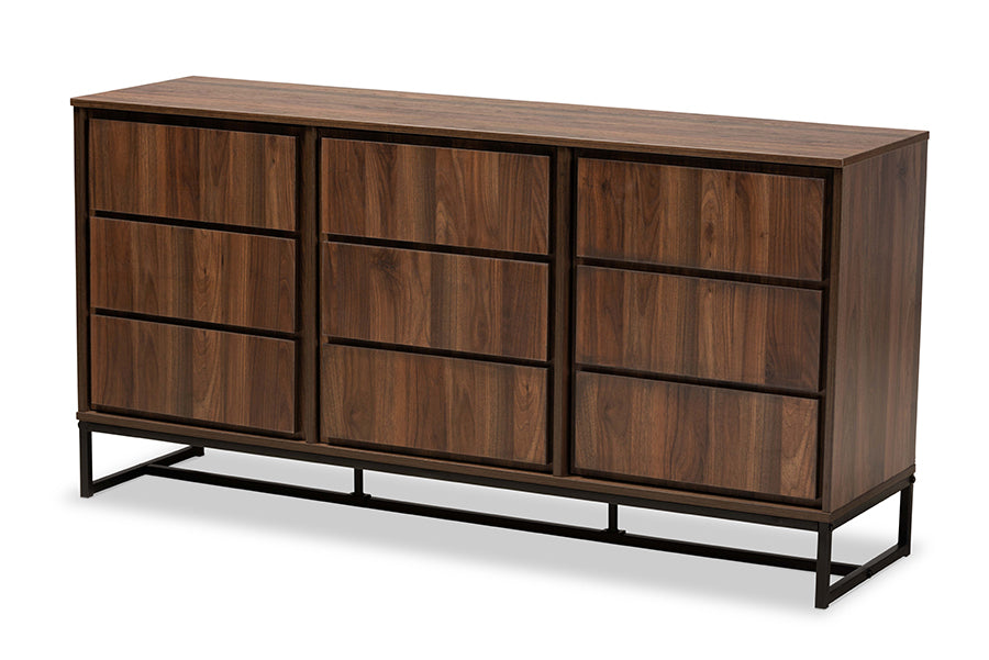 baxton studio neil modern and contemporary walnut brown finished wood and black finished metal 3 door dining room sideboard buffet | Modish Furniture Store-2