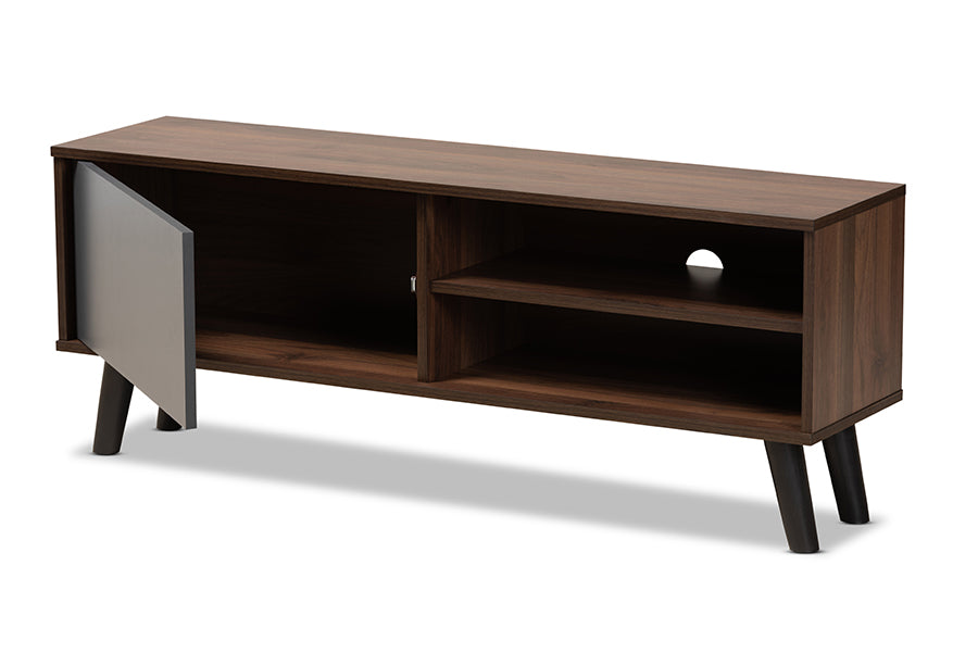 baxton studio mallory modern and contemporary two tone walnut brown and grey finished wood tv stand | Modish Furniture Store-3