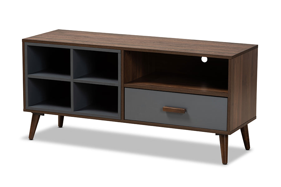 baxton studio garrick modern and contemporary two tone grey and walnut brown finished wood 1 drawer tv stand | Modish Furniture Store-2
