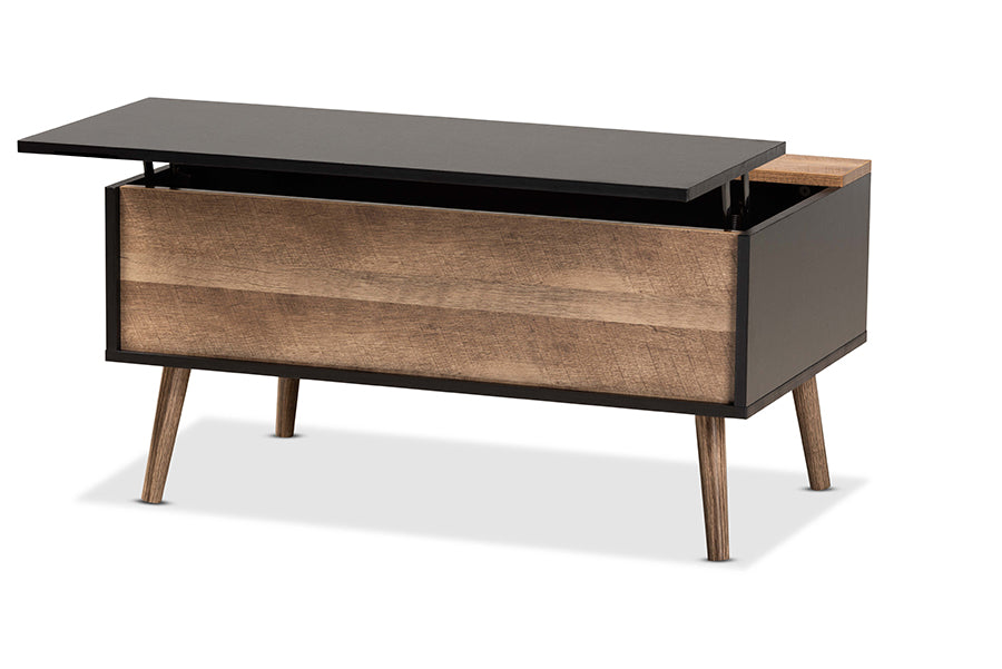 baxton studio jensen modern and contemporary two tone black and rustic brown finished wood lift top coffee table with storage compartment | Modish Furniture Store-3