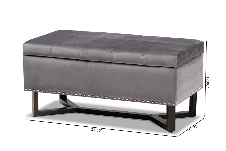 Baxton Studio Esther Modern and Contemporary Grey Velvet Fabric Upholstered and Dark Brown Finished Wood Storage Ottoman | Ottomans | Modishstore - 9