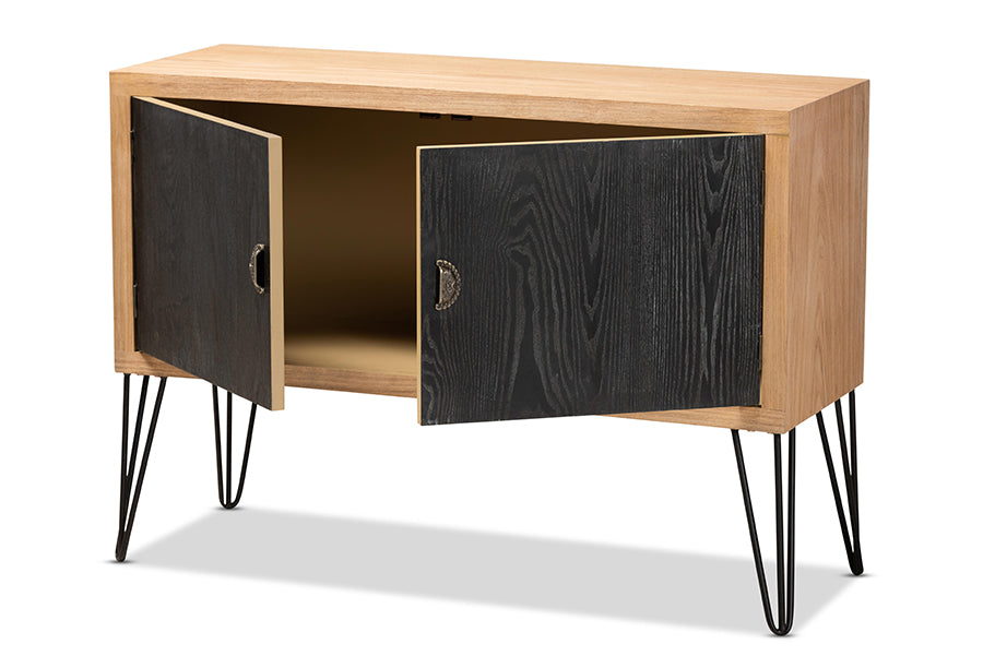 Baxton Studio Denali Modern and Contemporary Two-Tone Walnut Brown and Black Finished Wood and Metal Storage Cabinet | Cabinets | Modishstore - 8