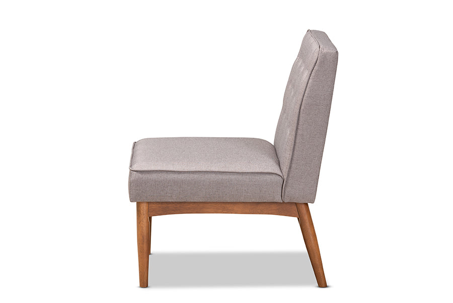 Baxton Studio Riordan Mid-Century Modern Grey Fabric Upholstered and Walnut Brown Finished Wood Dining Chair | Modishstore | Dining Chairs - 2