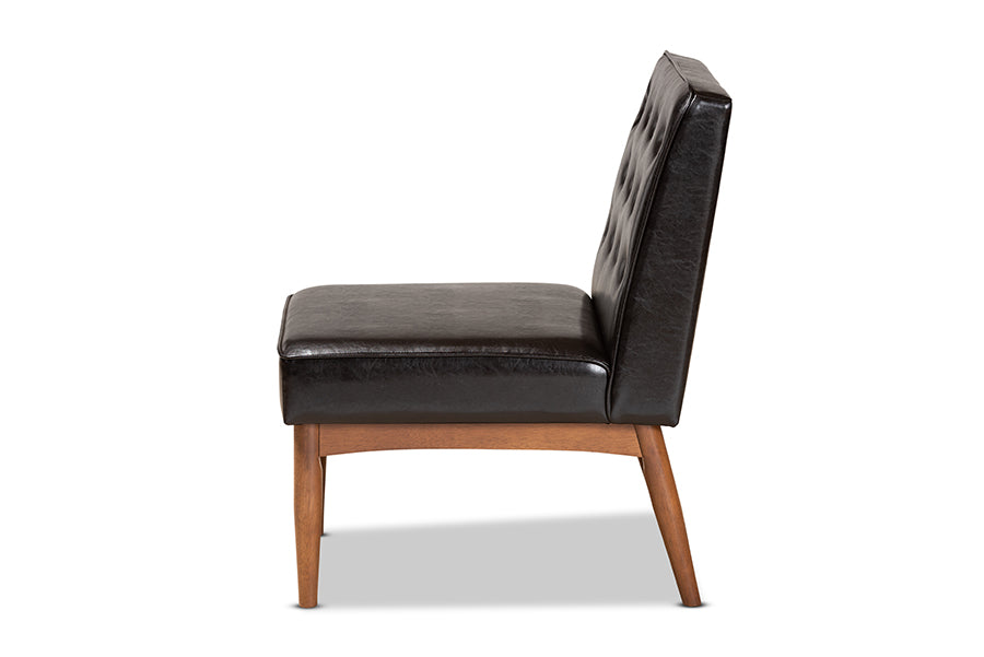Baxton Studio Riordan Mid-Century Modern Dark Brown Faux Leather Upholstered and Walnut Brown Finished Wood Dining Chair | Modishstore | Dining Chairs - 2