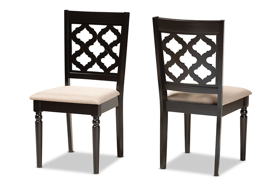 Baxton Studio Ramiro Modern and Contemporary Sand Fabric Upholstered and Dark Brown Finished Wood 2-Piece Dining Chair Set | Modishstore | Dining Chairs - 4
