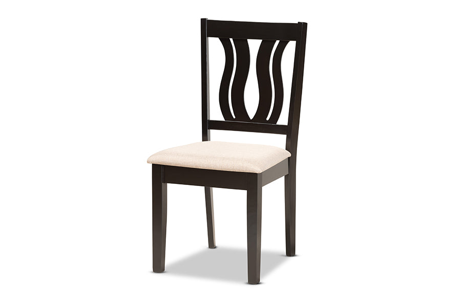 baxton studio fenton modern and contemporary sand fabric upholstered and dark brown finished wood 5 piece dining set | Modish Furniture Store-3