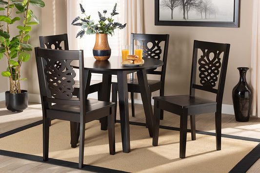 Baxton Studio Mina Modern and Contemporary Transitional Dark Brown Finished Wood 5-Piece Dining Set | Modishstore | Dining Sets