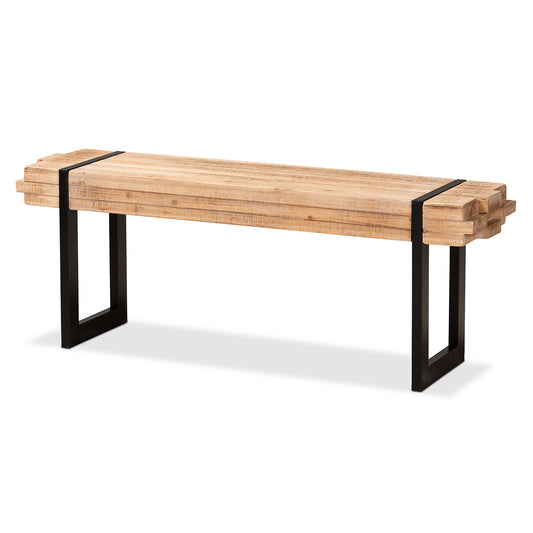 Baxton Studio Henson Rustic and Industrial Natural Brown Finished Wood and Black Finished Metal Bench | Benches | Modishstore