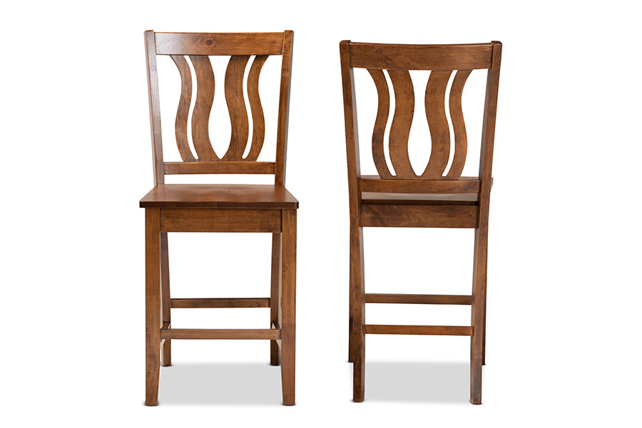 baxton studio fenton modern and contemporary transitional walnut brown finished wood 2 piece counter stool set | Modish Furniture Store-3