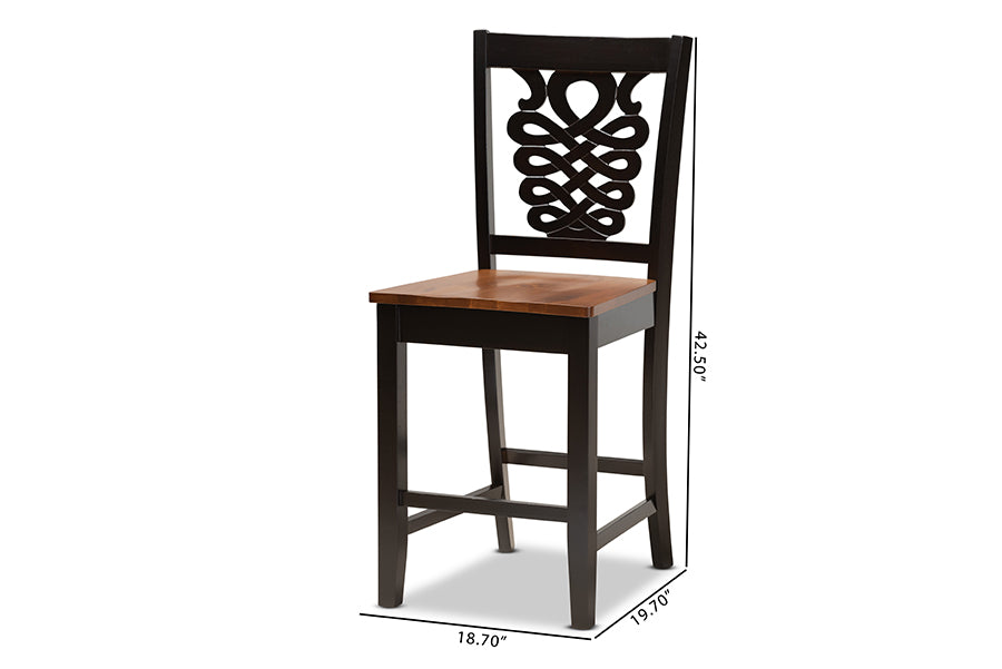 Baxton Studio Gervais Modern and Contemporary Transitional Two-Tone Dark Brown and Walnut Brown Finished Wood 2-Piece Counter Stool Set | Counter Stools | Modishstore - 7