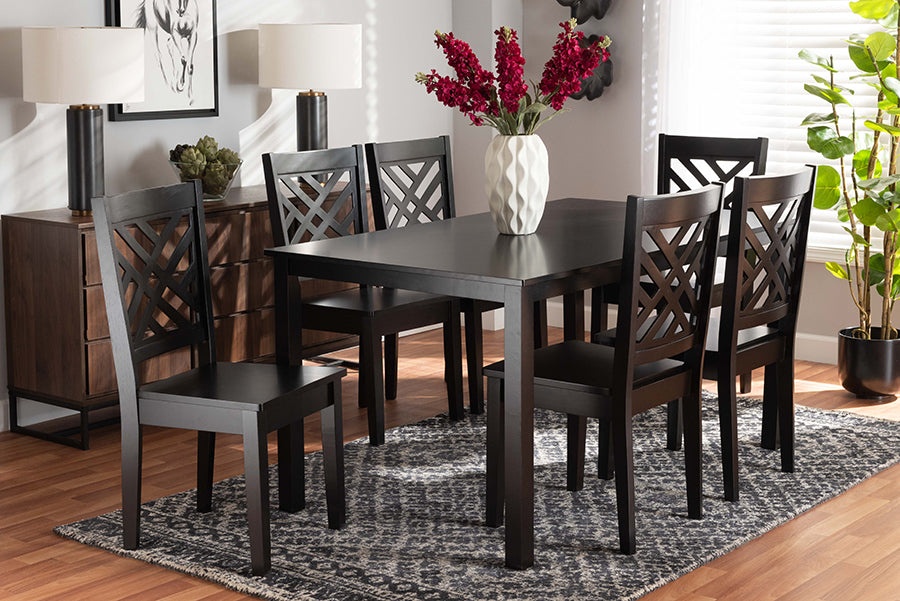 baxton studio ani modern and contemporary dark brown finished wood 7 piece dining set | Modish Furniture Store-3