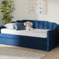 Baxton Studio Lennon Modern and Contemporary Navy Blue Velvet Fabric Upholstered Full Size Daybed with Trundle | Daybeds | Modishstore - 3