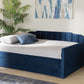 Baxton Studio Lennon Modern and Contemporary Navy Blue Velvet Fabric Upholstered Queen Size Daybed with Trundle | Modishstore | Beds