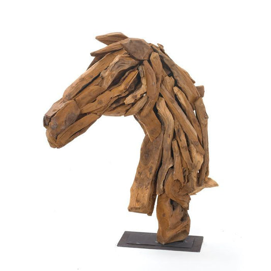 Reclaimed Driftwood Horse Head On Iron Stand from  by GO Home