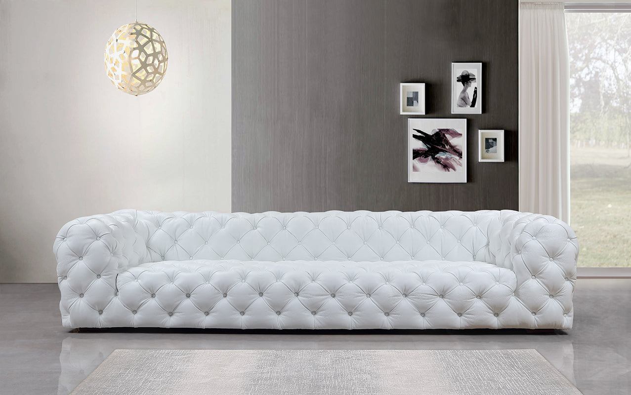 Divani Casa Dexter Transitional White Full Italian Leather 4 Seater Sofa | Modishstore | Sofas-2
