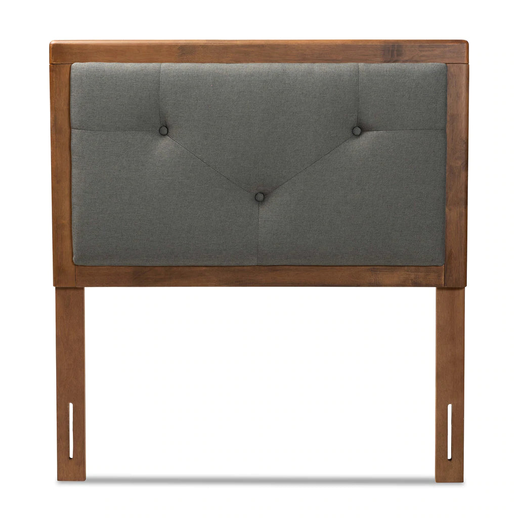 Baxton Studio Abner Modern and Contemporary Transitional Light Grey Fabric Upholstered and Walnut Brown Finished Wood Full Size Headboard | Headboards | Modishstore - 7