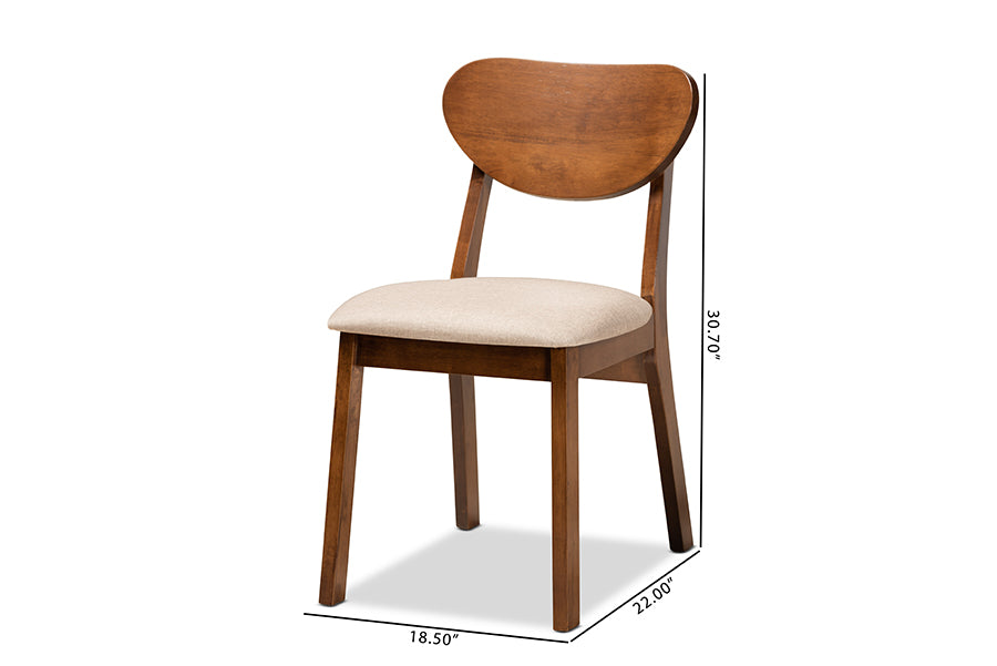 Baxton Studio Damara Mid-Century Modern Grey Fabric Upholstered and Walnut Brown Finished Wood 2-Piece Dining Chair Set | Dining Chairs | Modishstore - 12