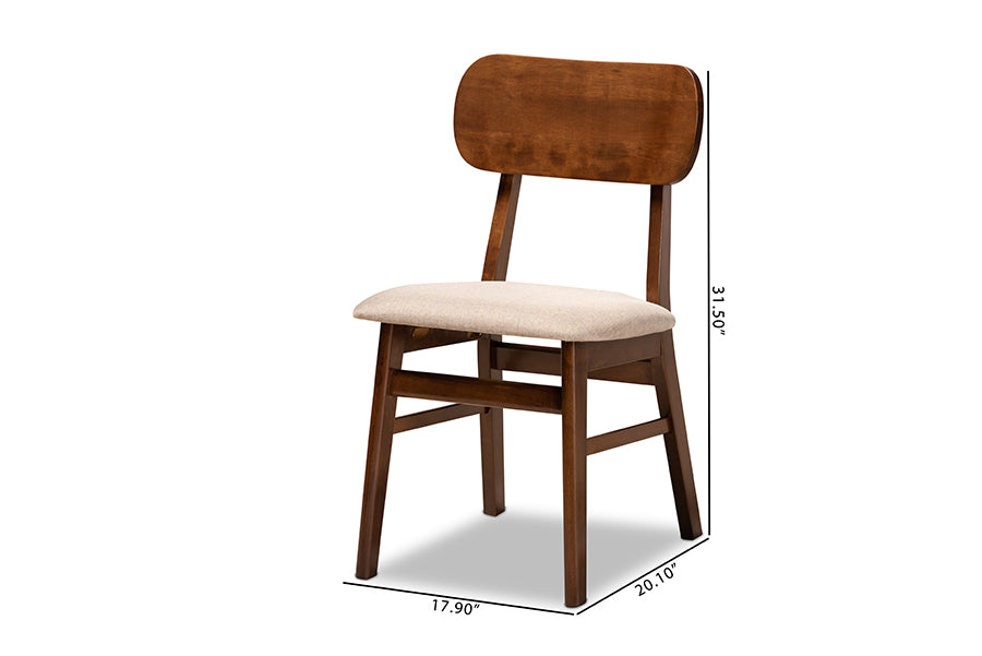 Baxton Studio Euclid Mid-Century Modern Grey Fabric Upholstered and Walnut Brown Finished Wood 2-Piece Dining Chair Set | Dining Chairs | Modishstore - 14