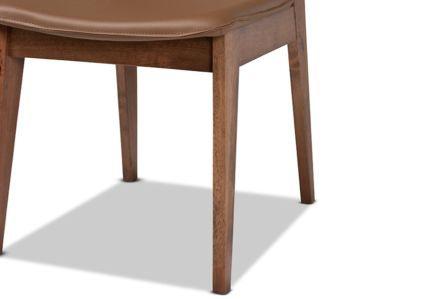 Baxton Studio Afton Mid-Century Modern Brown Faux Leather Upholstered and Walnut Brown Finished Wood 7-Piece Dining Set | Dining Sets | Modishstore - 8