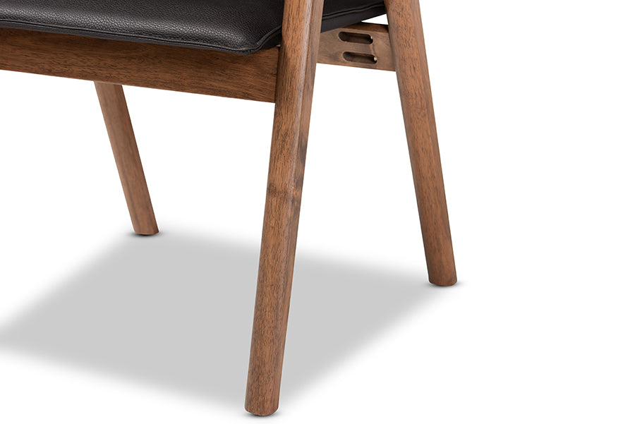 Baxton Studio Marcena Mid-Century Modern Black Imitation Leather Upholstered and Walnut Brown Finished Wood 7-Piece Dining Set | Dining Sets | Modishstore - 8