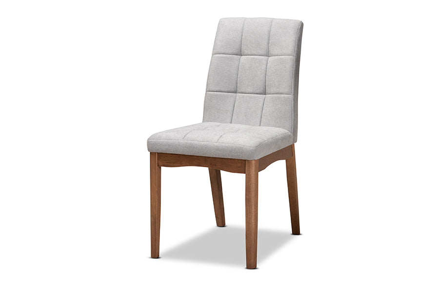 Baxton Studio Tara Mid-Century Modern Light Grey Fabric Upholstered and Walnut Brown Finished Wood 7-Piece Dining Set | Dining Sets | Modishstore - 8