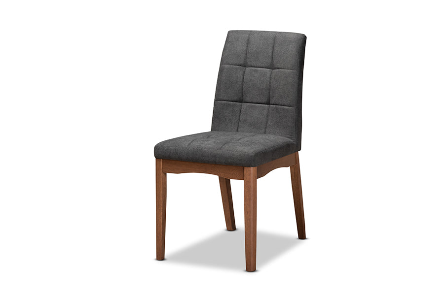 Baxton Studio Tara Mid-Century Modern Dark Grey Fabric Upholstered and Walnut Brown Finished Wood 7-Piece Dining Set | Dining Sets | Modishstore - 8