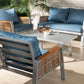 Baxton Studio Nicholson Modern and Contemporary Blue Fabric Upholstered and Grey Finished Metal with Brown Finished PE Rattan 4-Piece Outdoor Patio Lounge Set | Modishstore | Outdoor Sofas, Loveseats & Sectionals