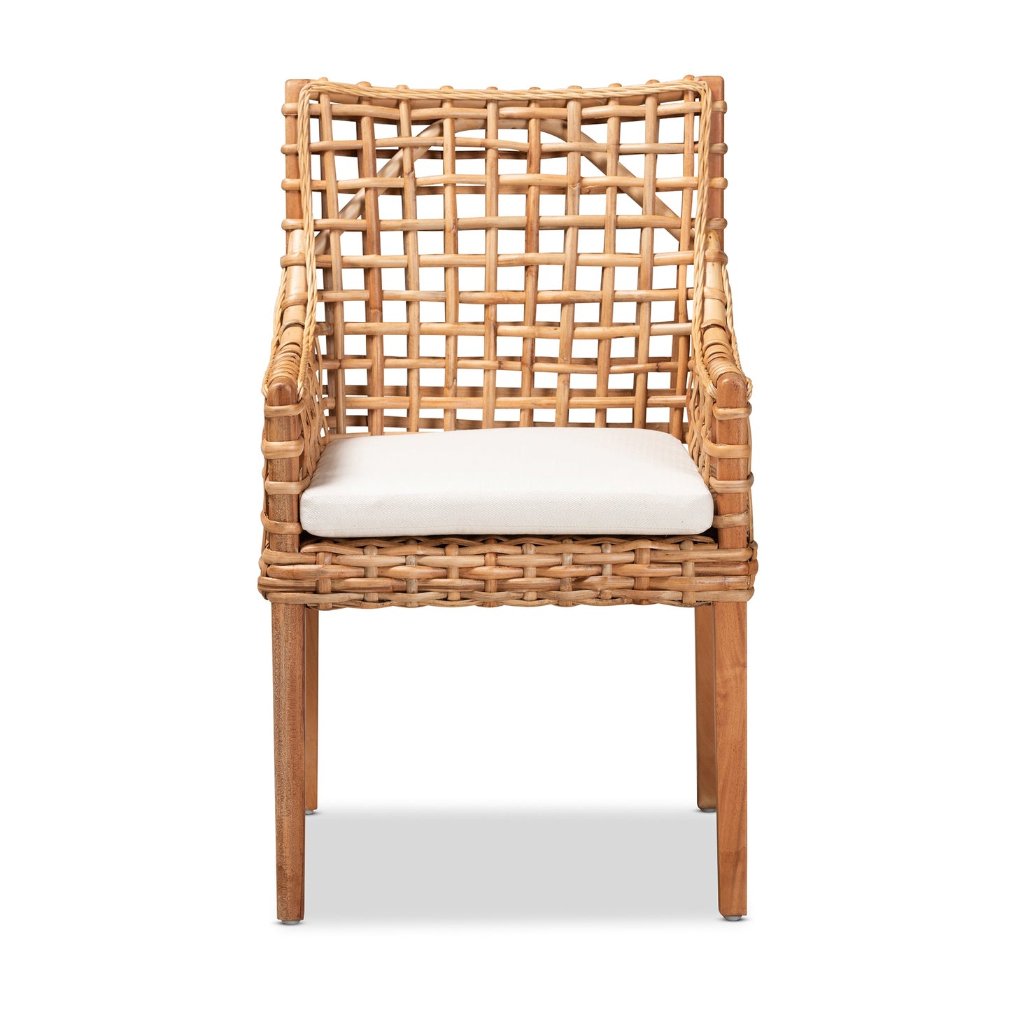 Baxton Studio Saoka Modern and Contemporary Natural Brown Finished Wood and Rattan Dining Chair | Modishstore | Dining Chairs - 3