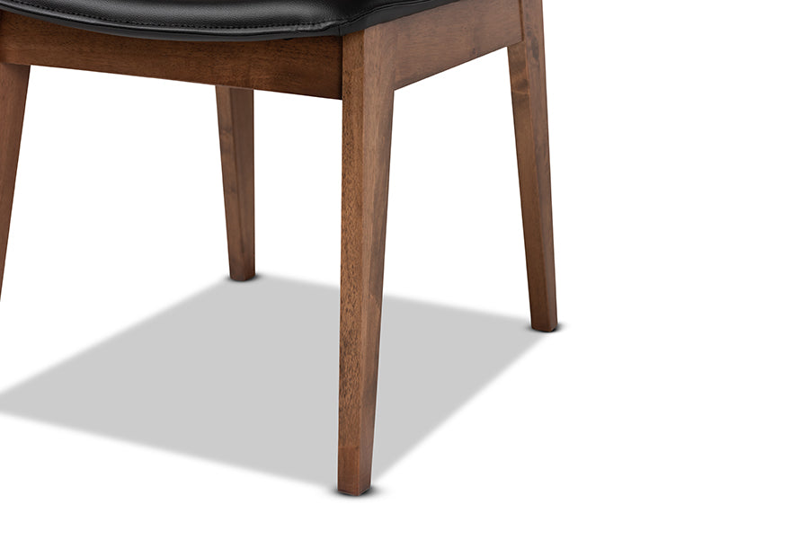 Baxton Studio Afton Mid-Century Modern Black Faux Leather Upholstered and Walnut Brown Finished Wood 7-Piece Dining Set | Dining Sets | Modishstore - 8