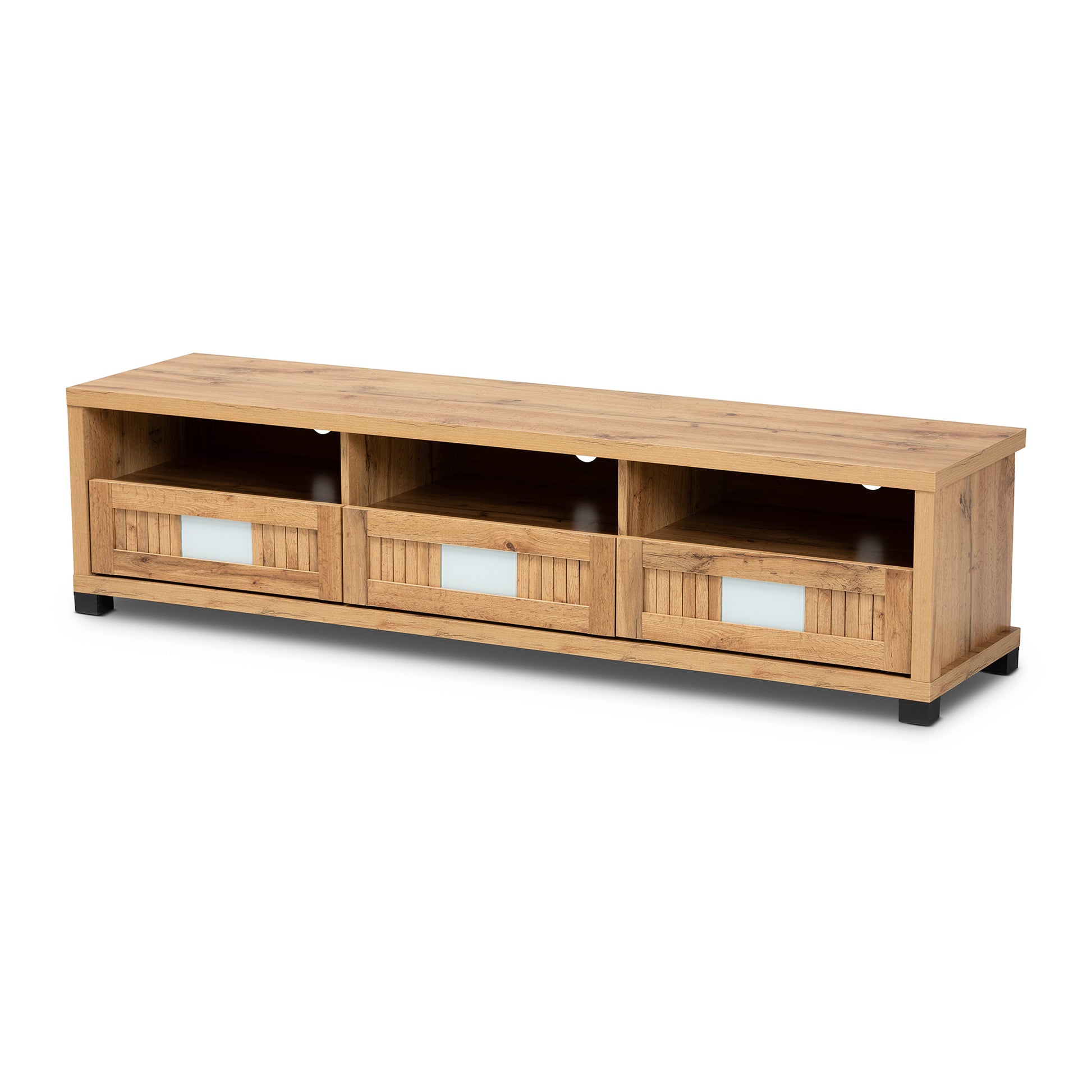 Baxton Studio Gerhardine Oak Brown Modern and Contemporary Finished Wood 3-Drawer TV Stand | TV Stands | Modishstore - 2