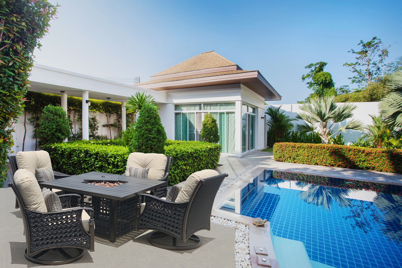 Monterey Fire Pit Swivel Rocker Chat Set 5 (KIT) By AFD Home | Outdoor Chairs | Modishstore - 1