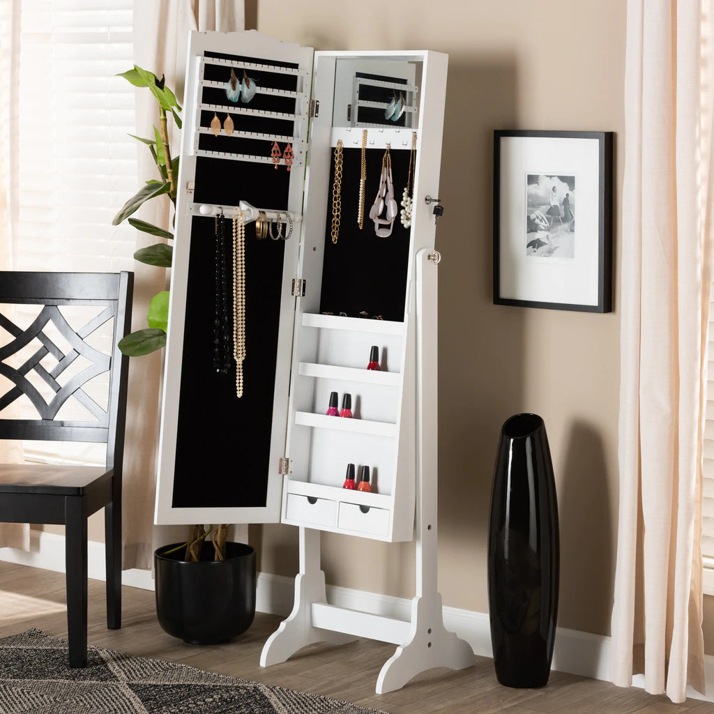 Baxton Studio Madigan Modern And Contemporary Black Finished Wood Jewelry Armoire With Mirror | Armoires & Wardrobes | Modishstore - 12