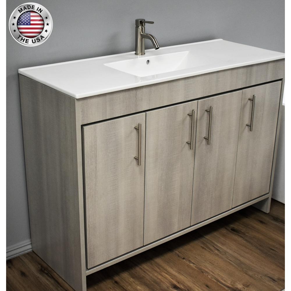 Villa 48" Modern Bathroom Vanity in Weathered Grey with Integrated Ceramic By Volpa USA | Bathroom Accessories |  Modishstore  - 9