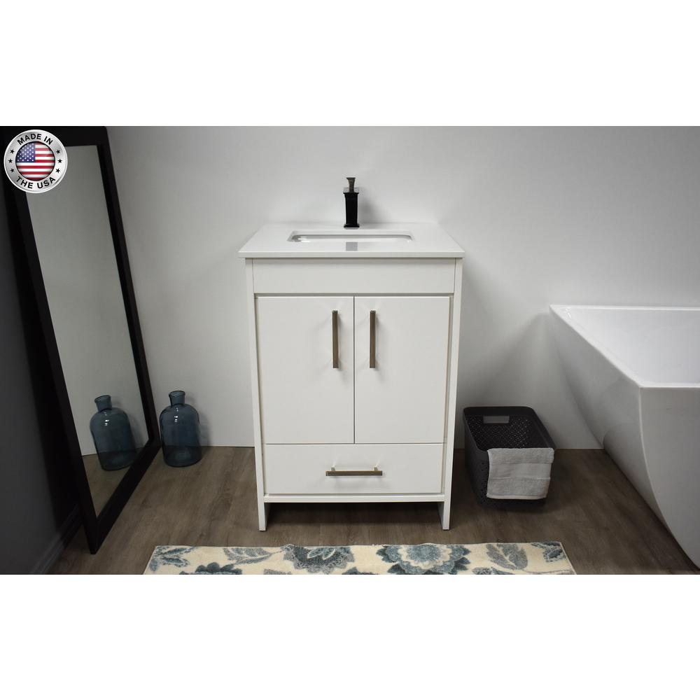 Capri 24" Modern Bathroom Vanity in White with White Microstone By Volpa USA | Bathroom Accessories |  Modishstore  - 2