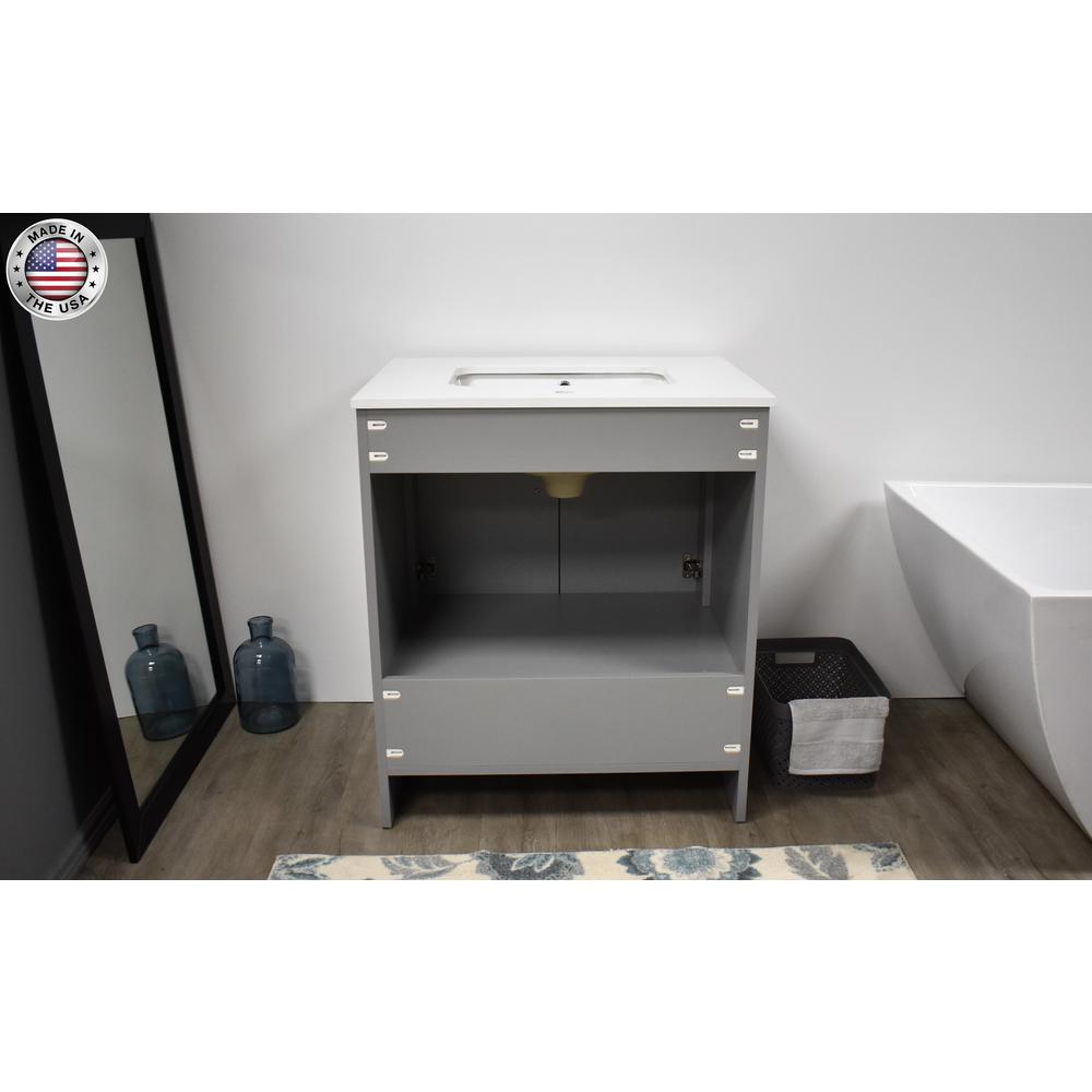 Capri 30" Modern Bathroom Vanity in White with White Microstone By Volpa USA | Bathroom Accessories |  Modishstore  - 16