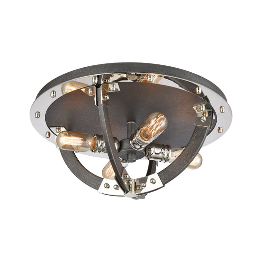 Riveted Plate 4-Light Flush Mount in Silverdust Iron ELK Lighting | Ceiling Lamps | Modishstore