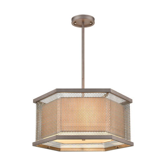 Crestler 3-Light Chandelier in Weathered Zinc and Polished Nickel Mesh with Beige Fabric Shade by ELK Lighting | Modishstore | Chandeliers