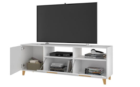 Manhattan Comfort Mid-Century - Modern Herald 53.15" TV Stand with 6 Shelves in White | TV Stands | Modishstore