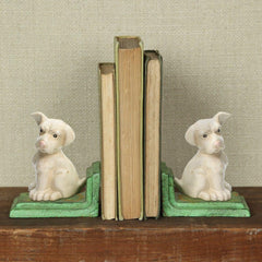 White Puppy Bookends - Cast Iron - White By HomArt