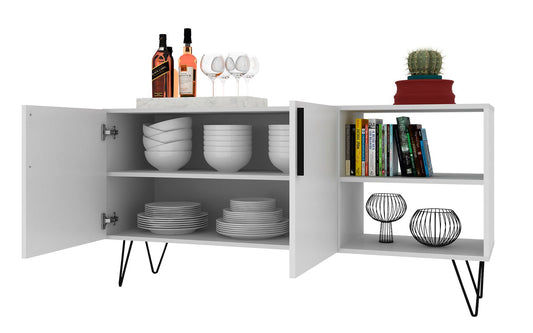 Manhattan Comfort Mid-Century - Modern Nolita 53.15" Sideboard with 4 Shelves in White | Sideboards | Modishstore