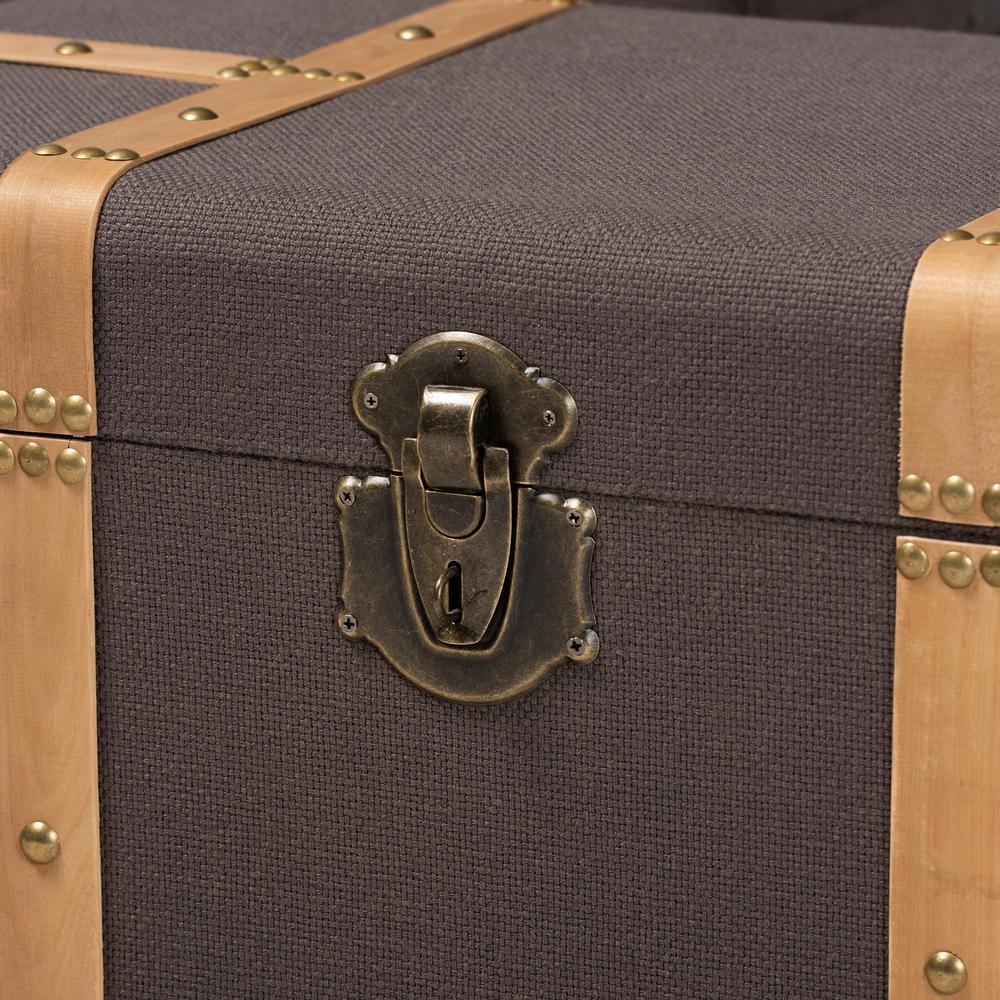 Baxton Studio Stephen Modern and Contemporary Transitional Dark Brown Fabric Upholstered and Oak Brown Finished 2-Piece Storage Trunk Set | | Modishstore - 4