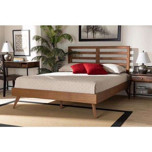 Baxton Studio Shiro Mid-Century Modern Ash Walnut Finished Wood Full Size Platform Bed | Beds | Modishstore
