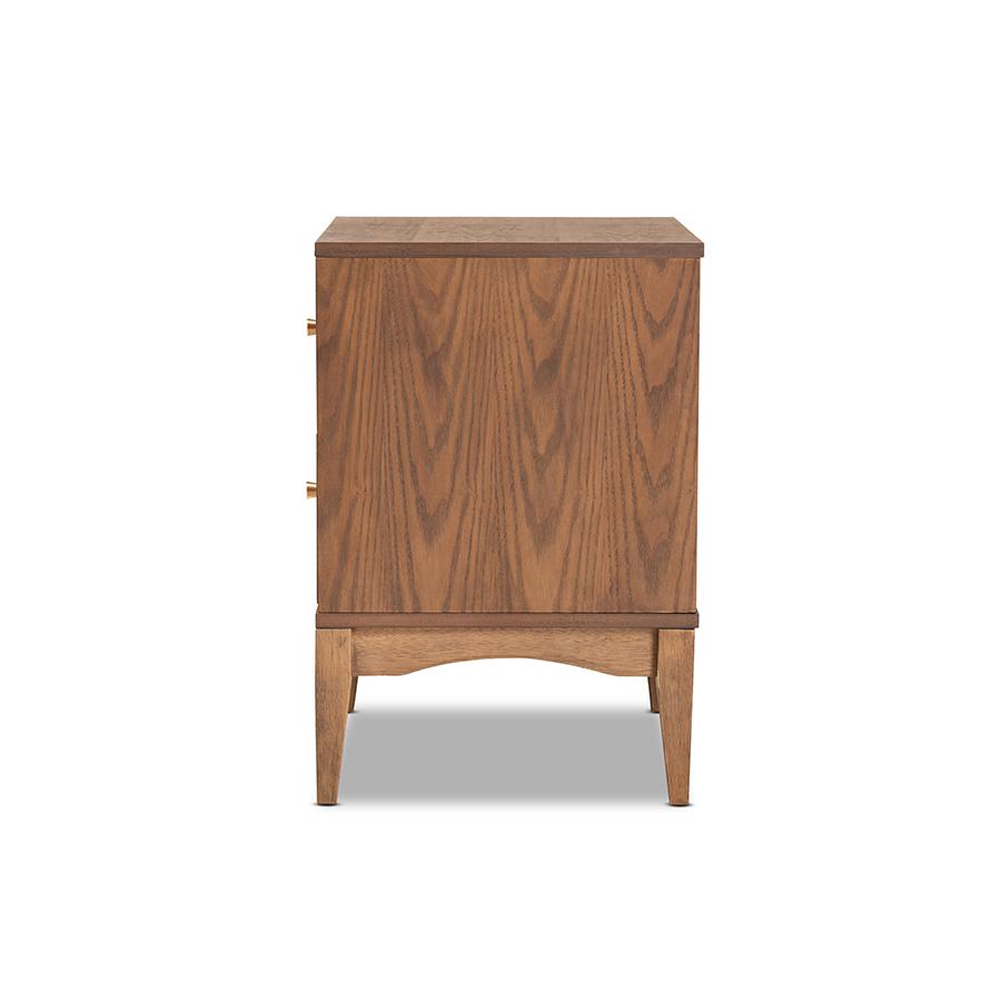 Baxton Studio Landis Mid-Century Modern Ash Walnut Finished Wood 2-Drawer Nightstand | Nightstands | Modishstore - 4