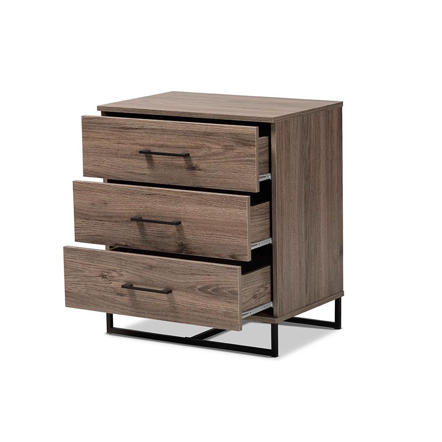Baxton Studio Daxton Modern and Contemporary Rustic Oak Finished Wood 3-Drawer Storage Chest | Drawers | Modishstore - 2