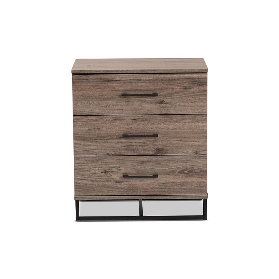 Baxton Studio Daxton Modern and Contemporary Rustic Oak Finished Wood 3-Drawer Storage Chest | Drawers | Modishstore - 3