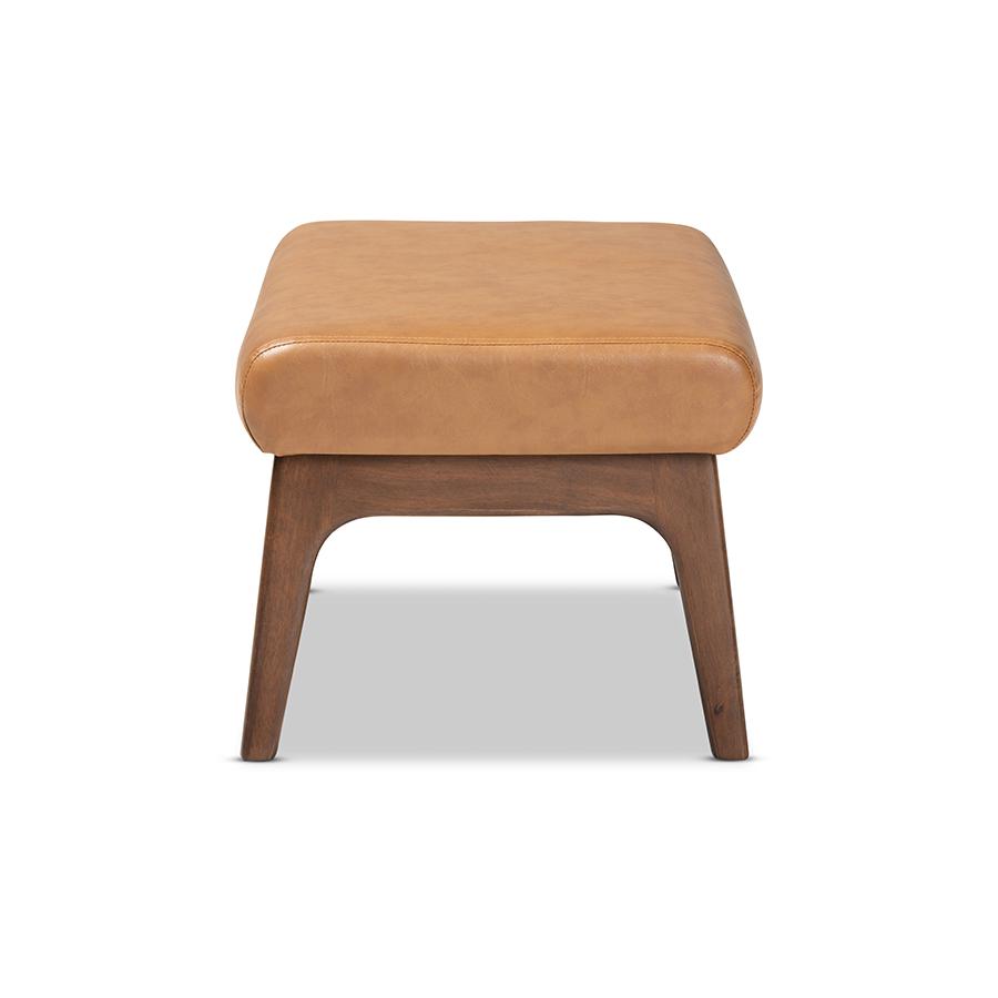 Baxton Studio Bianca Mid-Century Modern Walnut Brown Finished Wood and Tan Faux Leather Effect Ottoman | Ottomans | Modishstore - 4